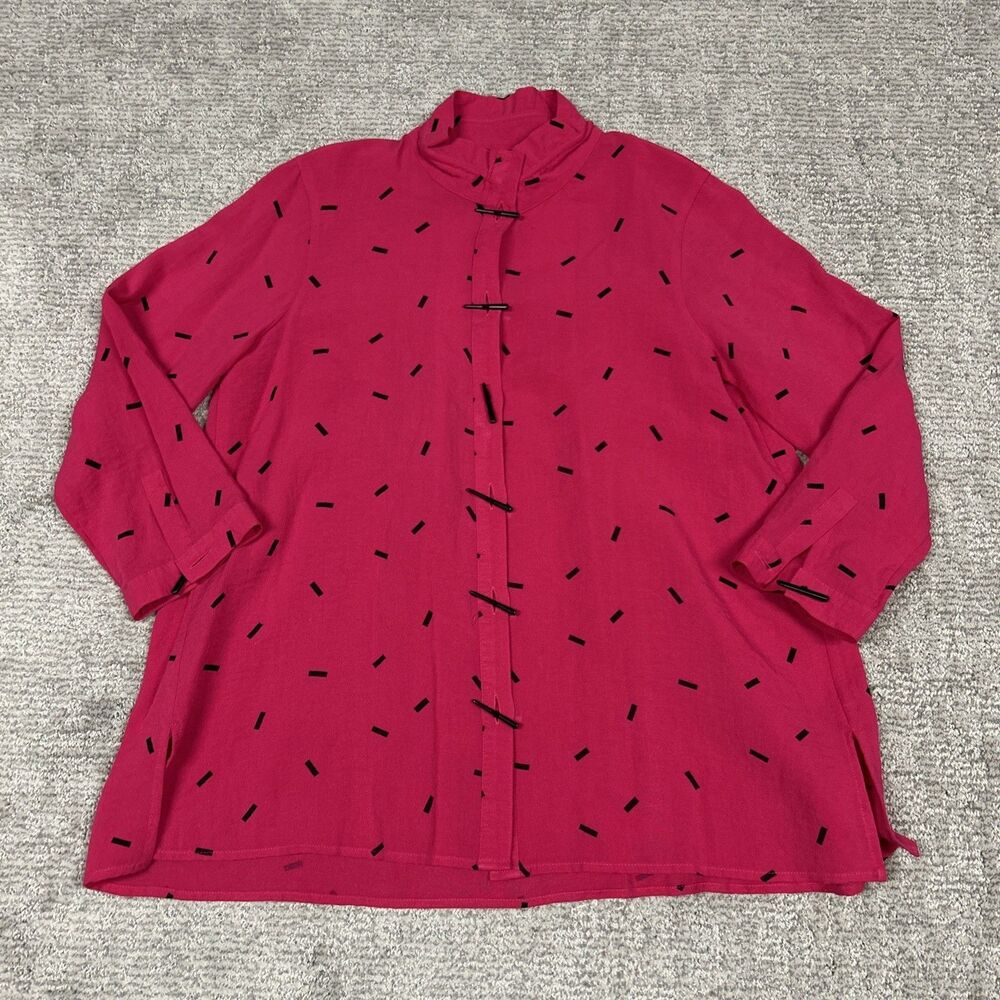 Ali Miles Shirt Womens Medium Pink Black Button Tunic Top Artsy Lagenlook